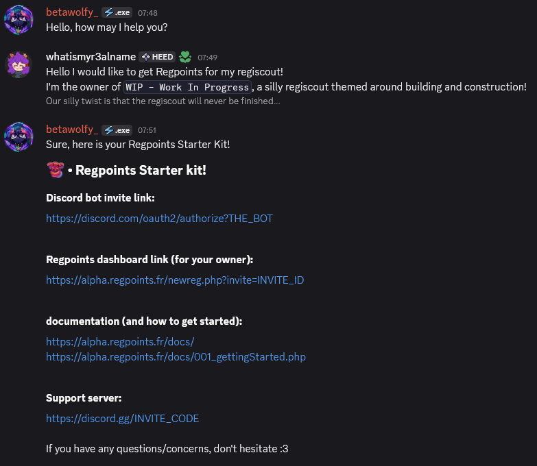 The Owner of WIP is asking for an inviting link
