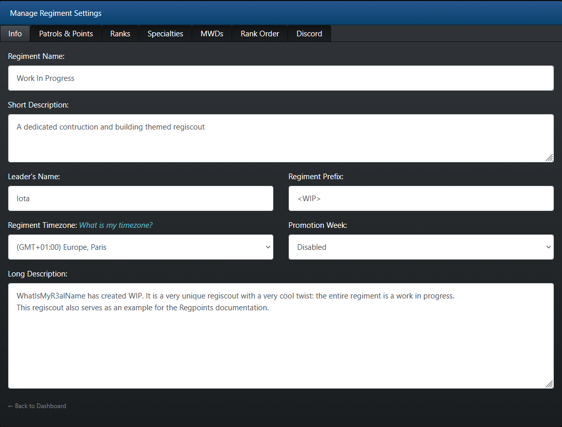 Info tab